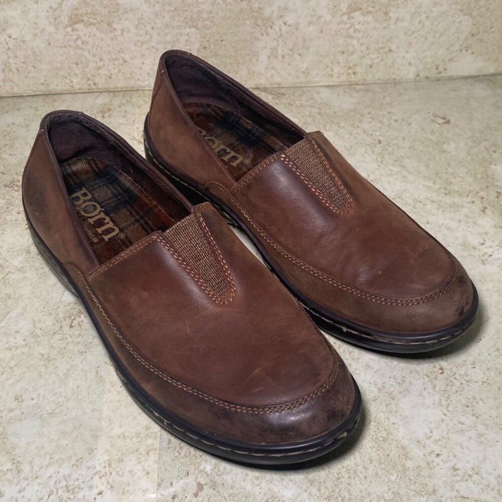 Born Brown Leather Slip-On Loafers Boho Cottagecore Comfort‎ Casual Shoes